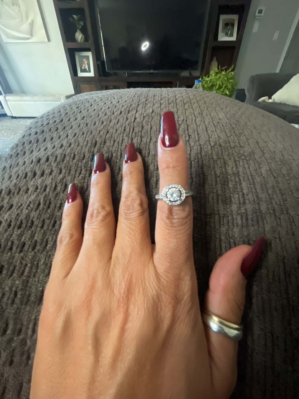 Halo Engagement Ring Sterling Silver Moissanite Center Stone Stamped 925 size 6